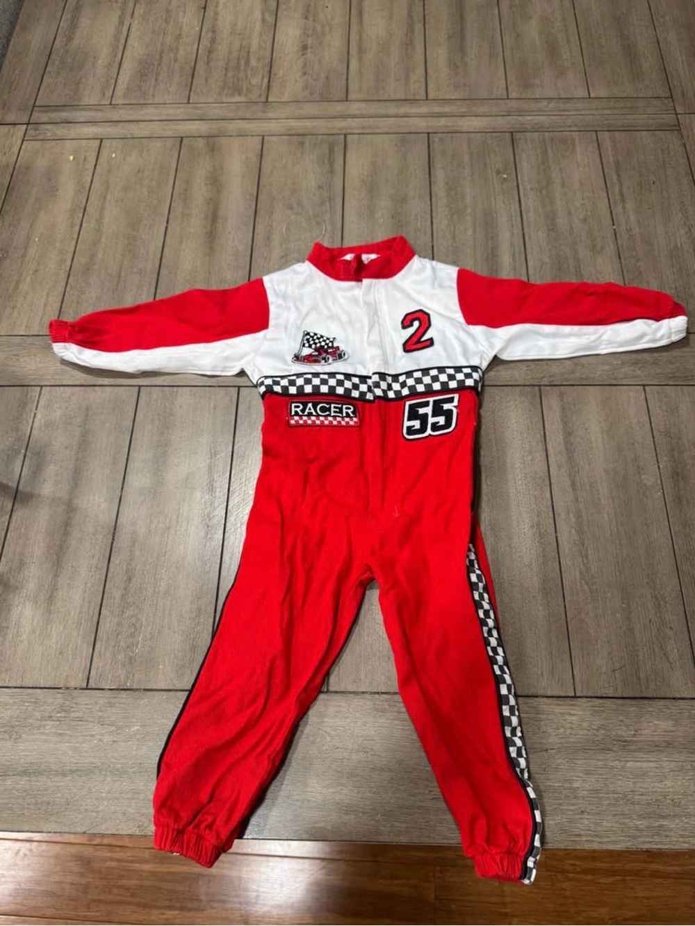 Kids Red & White Racer Jumpsuit with Checker Trim